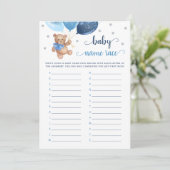 Teddy Bear Baby Name Race Baby Shooting Game Card Einladung (Stehend Vorderseite)