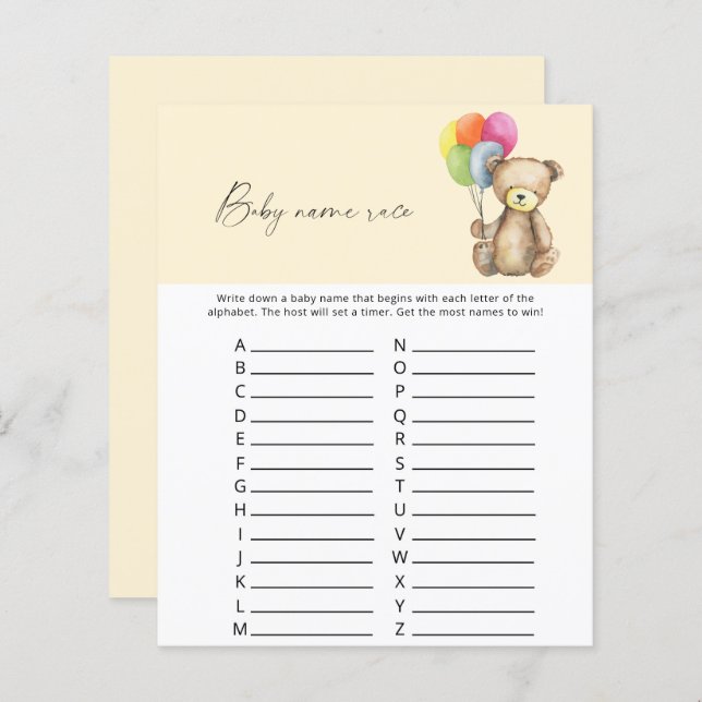 Teddy Bear - Baby name race game (Vorne/Hinten)