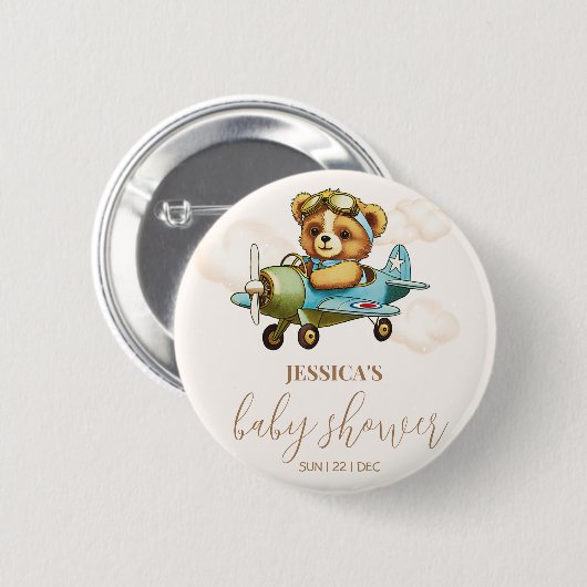 Teddy Bear Baby Pilot Airplane Babydusche Button (Vorne & Hinten)