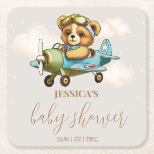 Teddy Bear Baby Pilot Airplane Babydusche Rechteckiger Pappuntersetzer