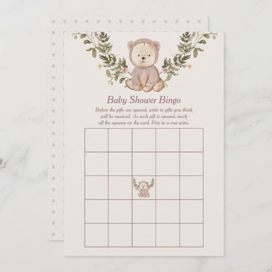 Teddy Bear Baby Shooter Bingo Game Template Einladung (Vorne/Hinten)