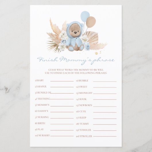Teddy Bear Baby Shower beendet Mommy's Phrase Game (Vorderseite)