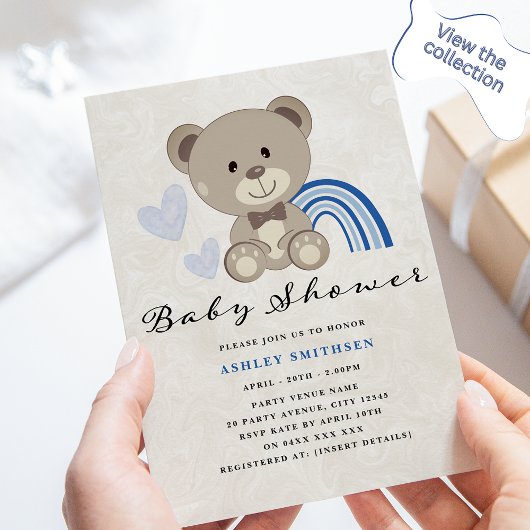 Teddy Bear Baby Shower (blau) Einladung