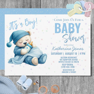 Teddy Bear Baby Shower Blue Boy Einladung