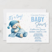 Teddy Bear Baby Shower Blue Boy Einladung (Vorderseite)