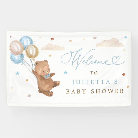 Teddy Bear Baby Shower Boy Blue Bär Willkommen Banner (Horizontal)