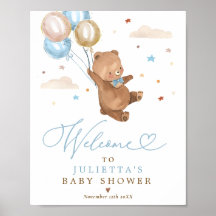 Teddy Bear Baby Shower Boy Blue Bär Willkommen