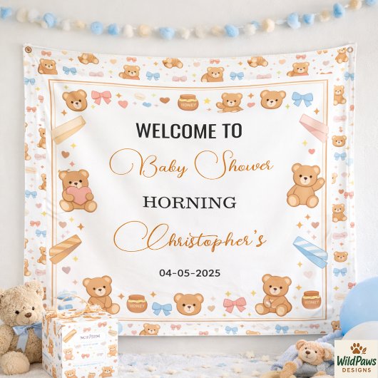 Teddy Bear Baby Shower Boy | Cute Blue Bear  Banner