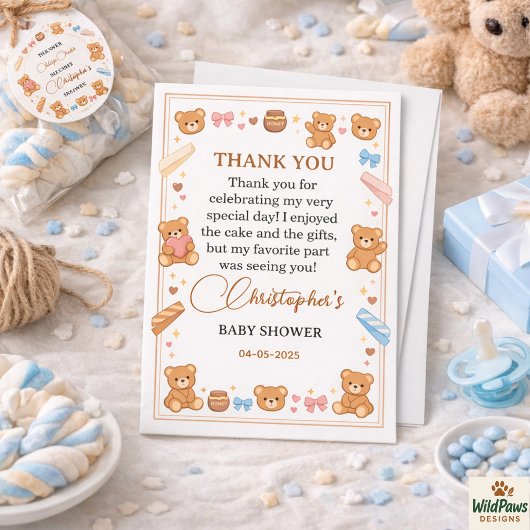 Teddy Bear Baby Shower Boy | Cute Blue Bear Dankeskarte