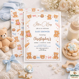 Teddy Bear Baby Shower Boy | Cute Blue Bear  Einladung