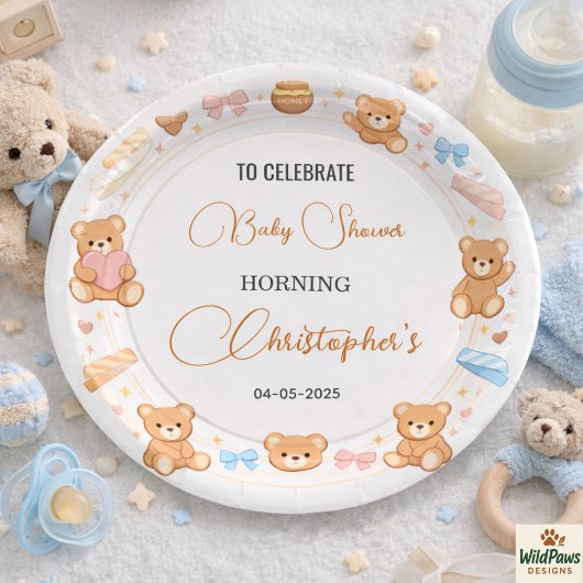Teddy Bear Baby Shower Boy | Cute Blue Bear Pappteller