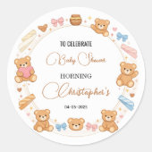Teddy Bear Baby Shower Boy | Cute Blue Bear Runder Aufkleber (Vorderseite)