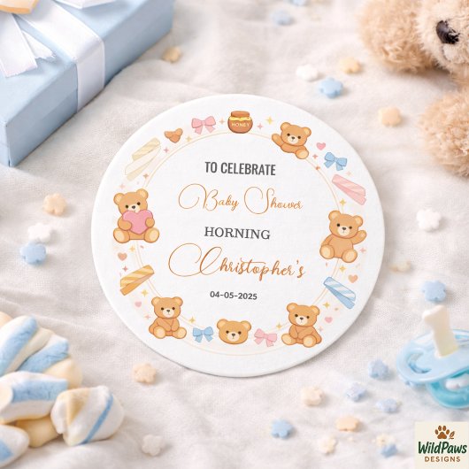 Teddy Bear Baby Shower Boy | Cute Blue Bear Runder Aufkleber