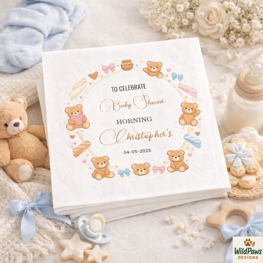 Teddy Bear Baby Shower Boy | Cute Blue Bear Serviette