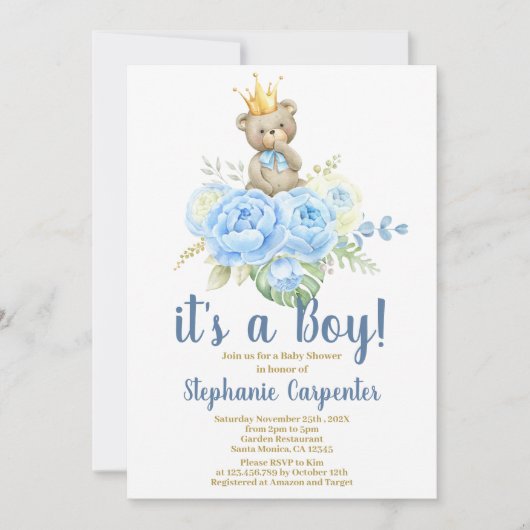 Teddy Bear Baby Shower Boy Einladung (Vorderseite)