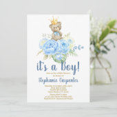 Teddy Bear Baby Shower Boy Einladung (Stehend Vorderseite)