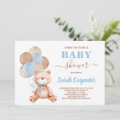 Teddy Bear Baby Shower Boy Einladung (Stehend Vorderseite)