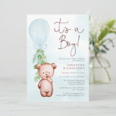 Teddy Bear Baby Shower Boy Einladung (Stehend Vorderseite)