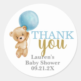 Teddy Bear Baby Shower Boy Favor Tags Runder Aufkleber