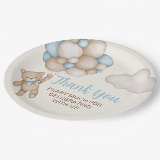 Teddy Bear Baby Shower Boy Pappteller (Schrägansicht)