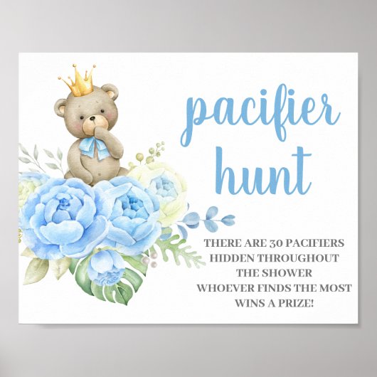 Teddy Bear Baby Shower Boy Schnuller Hunt Poster (Vorne)