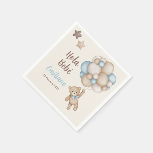 Teddy Bear Baby Shower Boy Spanisch Serviette (Ecke)