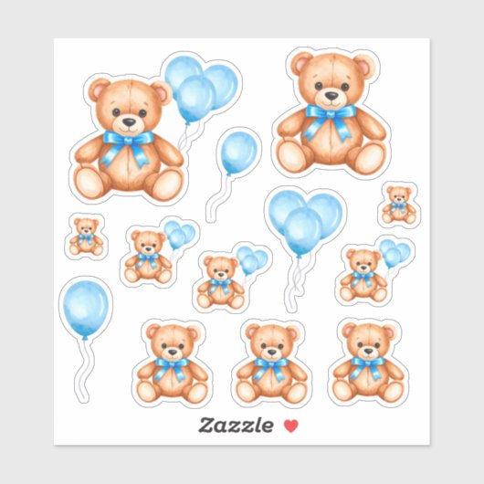 Teddy Bear Baby Shower Custom Cut Vinyl Sticker (Blatt)