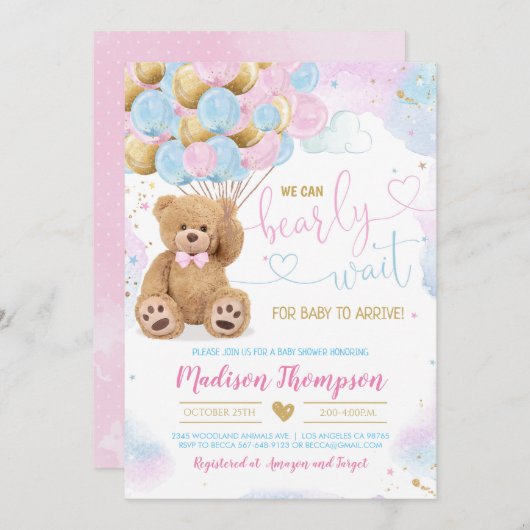 Teddy Bear Baby Shower Einladung (Vorne/Hinten)