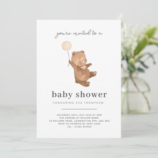 Teddy Bear Baby Shower Einladung (Stehend Vorderseite)