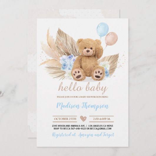 Teddy Bear Baby Shower Einladung (Vorne/Hinten)