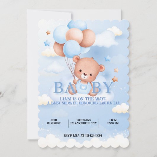 TEDDY BEAR BABY SHOWER EINLADUNG (Vorderseite)