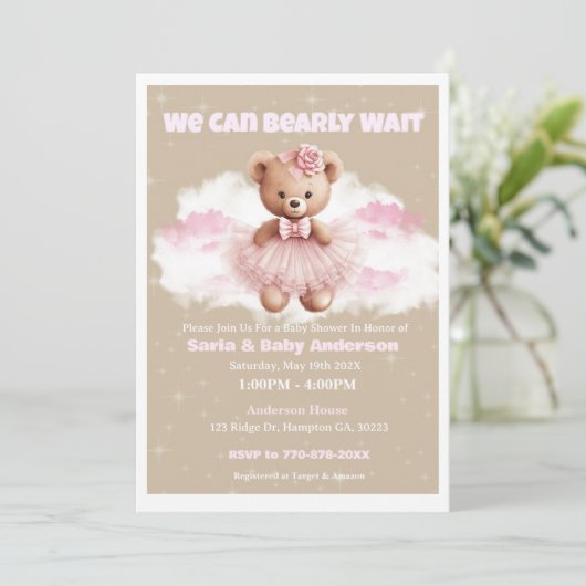 Teddy Bear Baby Shower Einladung (Stehend Vorderseite)