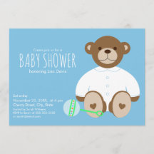 Teddy Bear Baby Shower Einladung, blauer Hintergru
