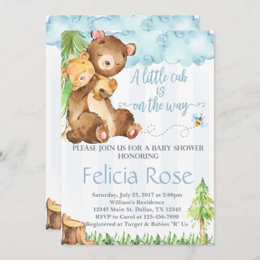 Teddy Bear Baby Shower Einladung Blue Boy einladen (Vorne/Hinten)