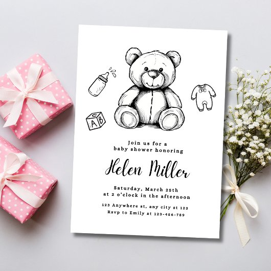 Teddy Bear Baby Shower Einladung, Minimalistisches Einladung