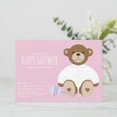 Teddy Bear Baby Shower Einladung, rosa Hintergrund Einladung (Stehend Vorderseite)