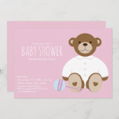 Teddy Bear Baby Shower Einladung, rosa Hintergrund Einladung (Vorne/Hinten)