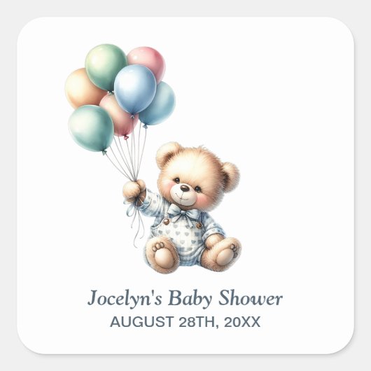Teddy Bear Baby Shower Einladung Umschlag Aufklebe Quadratischer Aufkleber (Vorderseite)