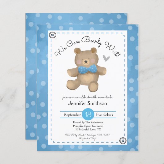 Teddy Bear Baby Shower Einladungen (Vorne/Hinten)