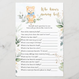 Teddy Bear Baby Shower Game, das Mama Best kennt
