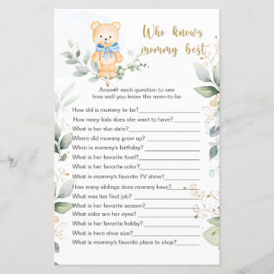 Teddy Bear Baby Shower Game, das Mama Best kennt