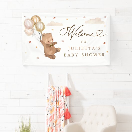 Teddy Bear Baby Shower Gender Neutral Bear Willkom Banner (Insitu)