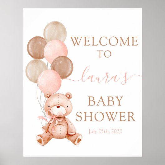 Teddy Bear Baby Shower Girl Begrüßungszeichen Poster (Vorne)