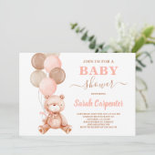 Teddy Bear Baby Shower Girl Einladung (Stehend Vorderseite)