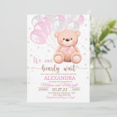 Teddy Bear Baby Shower Girl Einladung (Stehend Vorderseite)