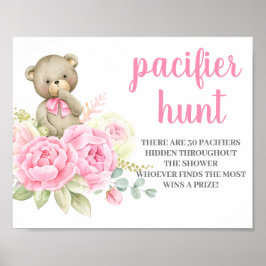 Teddy Bear Baby Shower Girl Schnuller Hunt-Zeichen Poster