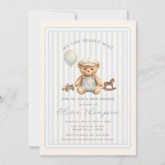 Teddy Bear Baby Shower Invitation Einladung (Vorderseite)