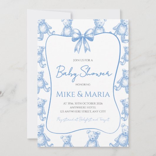 Teddy bear baby shower invitation einladung (Vorderseite)