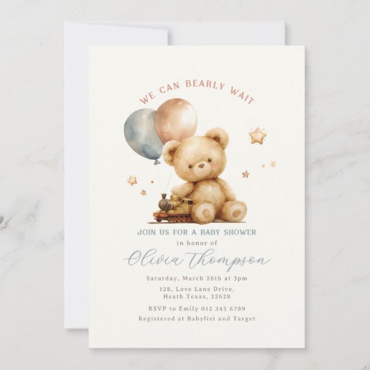 Teddy Bear Baby Shower Invitation Einladung (Vorderseite)
