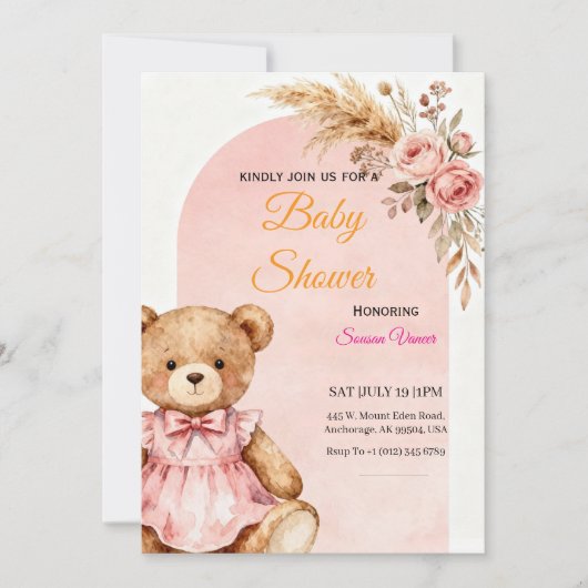 Teddy Bear Baby Shower Invitation  Einladung (Vorderseite)
